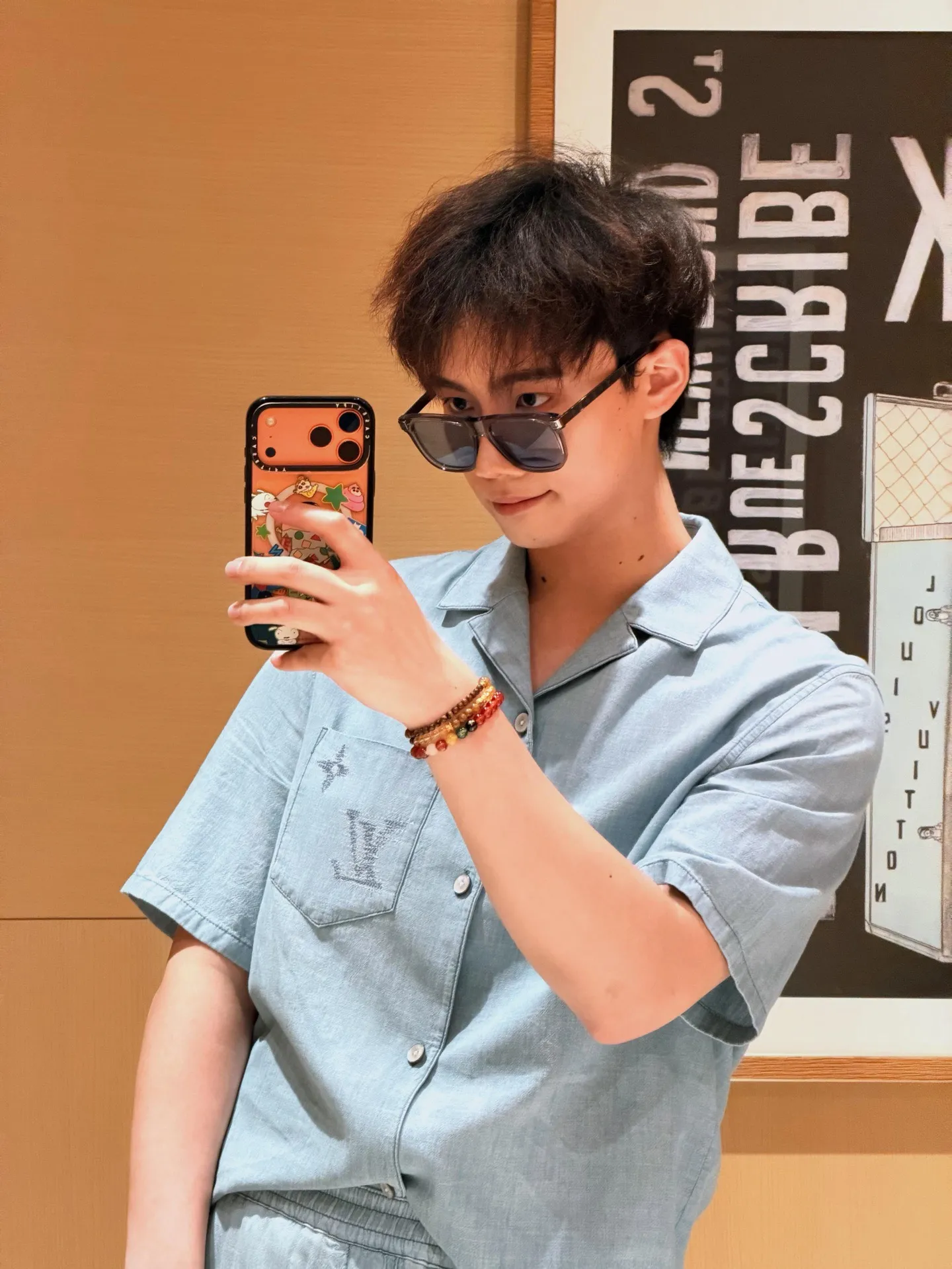 Louis Vuitton/Louis Vuitton front and back embroidery suit chambray short-sleeved shirt